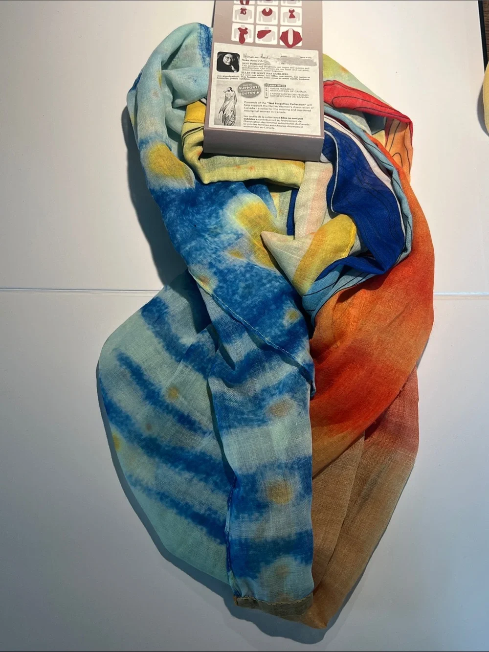 Maxine Nowl Multicolor Infinity Shawl with Blue, Yellow, Red & Orange Accents